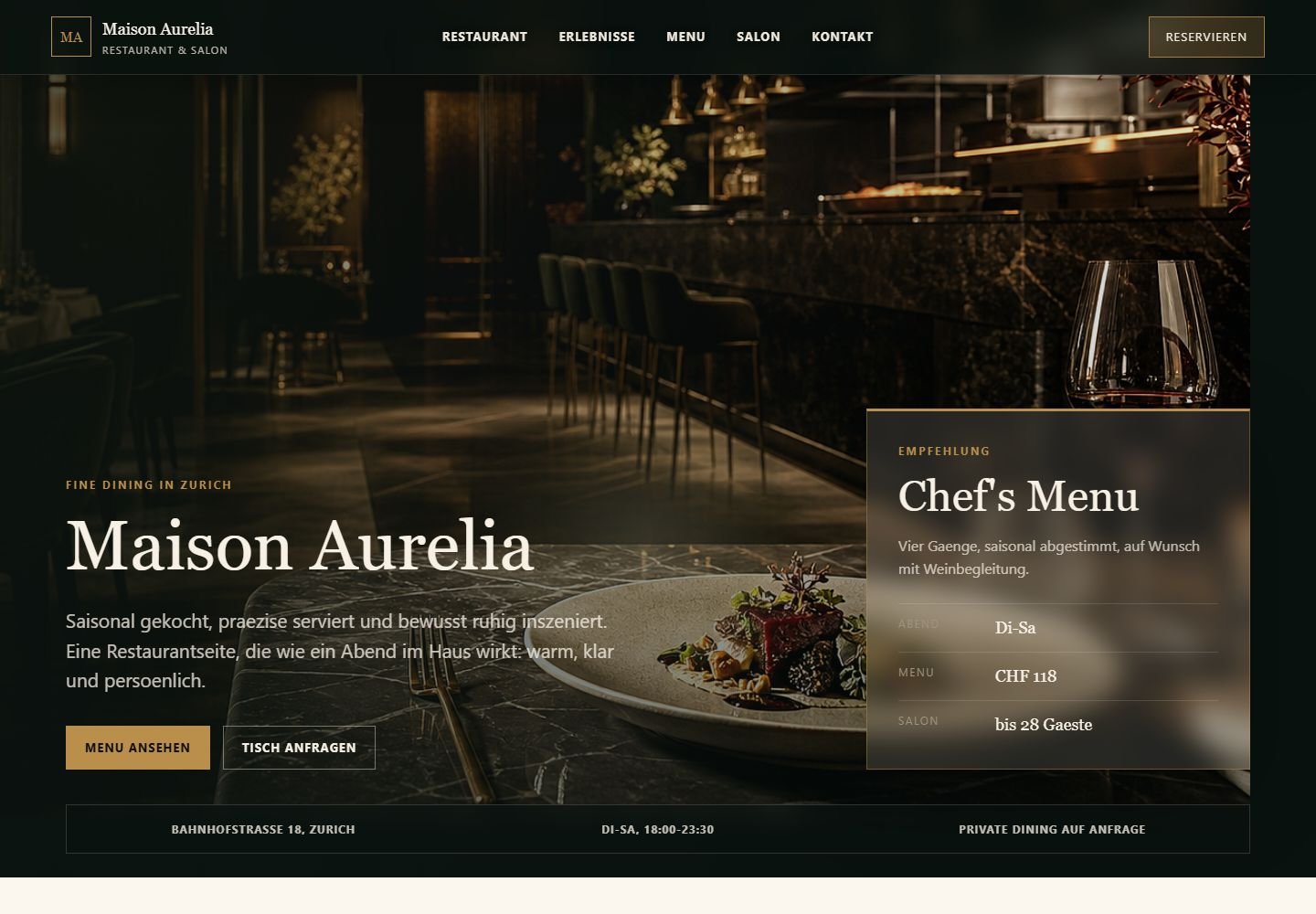 Portfolio Vorschaubild der Maison Aurelia Restaurant Website